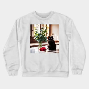 Cute Black Cat with Gift of Leaves and Flowers Crewneck Sweatshirt